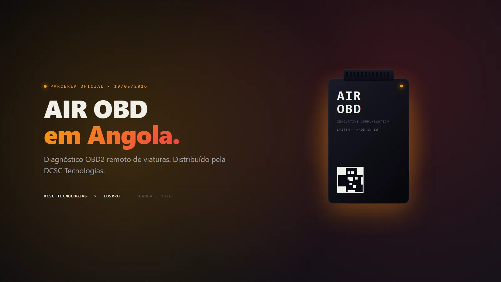AIR OBD — Diagnóstico Remoto OBD2 distribuído pela DCSC Tecnologias em Angola, parceria oficial com EUSPRO